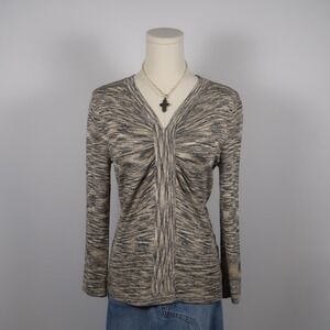 JONES NEW YORK COLLECTION PETITE Womens Knit Top Long Sleeve Ruched V Neck M